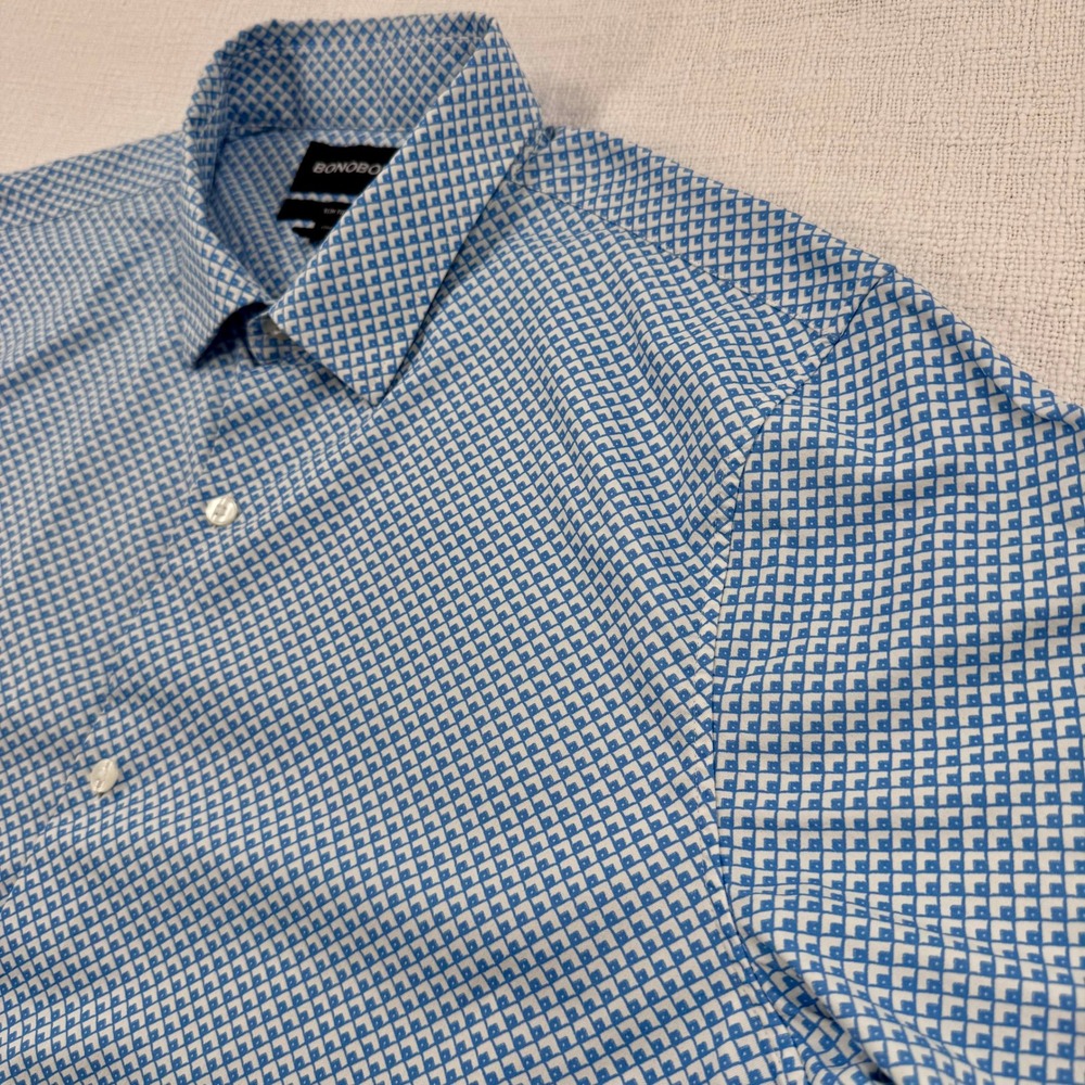 Bonobos Slim Fit Long Short Sleeve Button Down Shirt Blue Geometric Tile Mens L - Picture 4 of 11